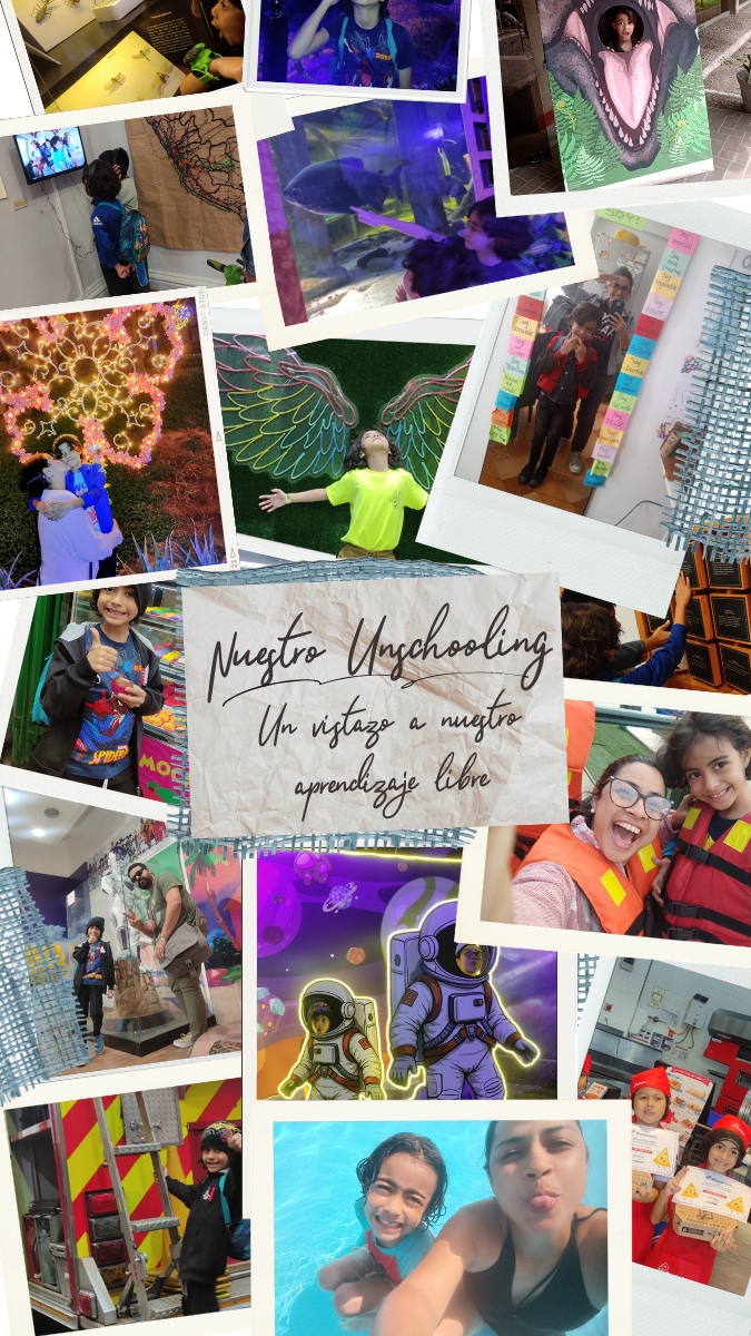 Collage de fotos, de las múltiples salidas, paseos y excursiones de una familia unschooler en Lima, Perú, Así se vive el aprendizaje libre y sin escuela