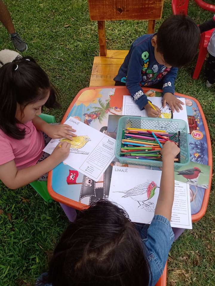 Niños dibujan juntos al aire libre